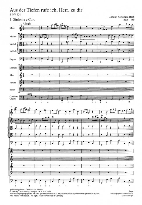 Bach, Johann Sebastian (1685-1750) Kantate BWV 131 Aus der Tiefen rufe